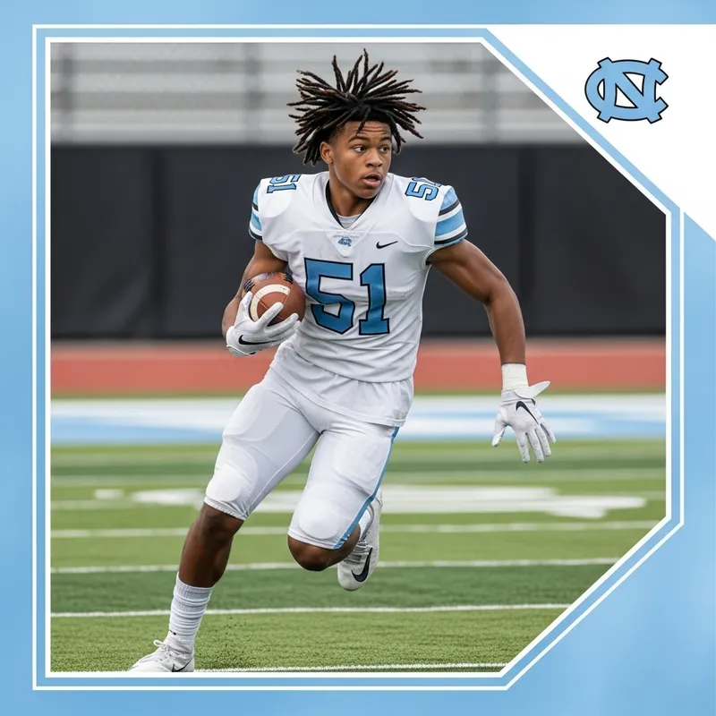 17-Year Old African American Football Player Sprinting in Carolina Blue Frame