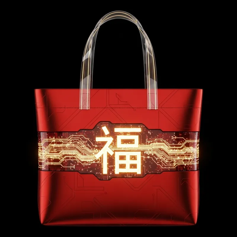 Modern Red Packet Tote Bag with Futuristic '福' Design