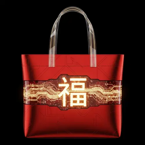 Futuristic '福' Symbol Tote Bag for Chinese New Year