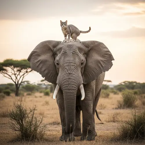 Cat on Top of an Elephant: A Playful Encounter