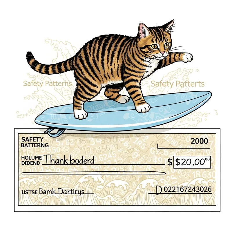 Tabby Cat Surfing on Bank Check - Adorable Feline Fun