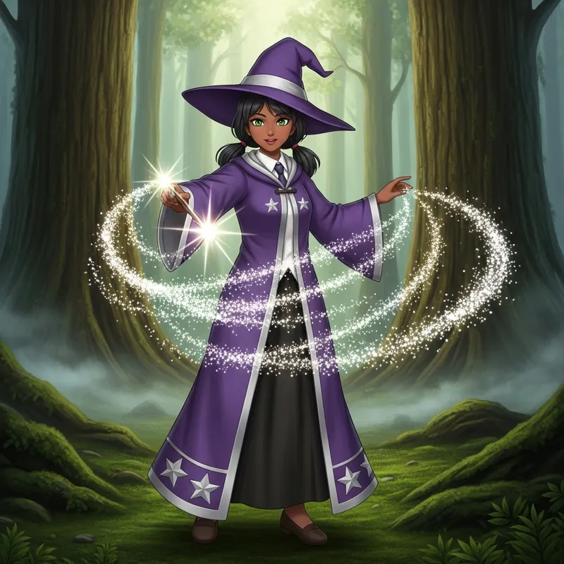 Enchanting 13-Year-Old Anime Witch Casting Magical Spell