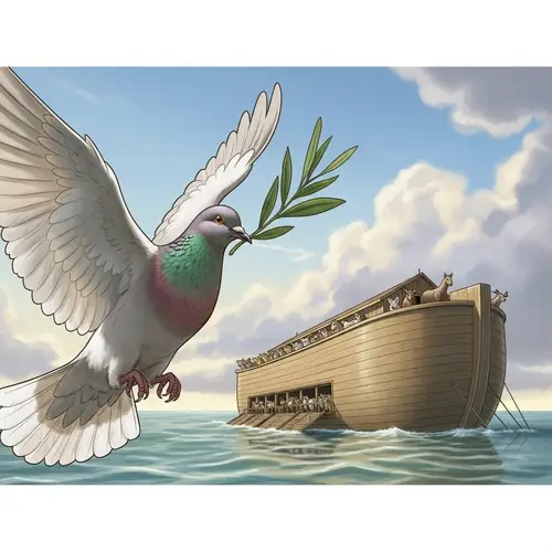 Noah's Ark Dove with Olive Leaf: Biblical Scene Depiction