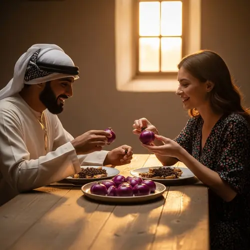Middle-Eastern and Caucasian Couple Enjoying Cloves and Onions