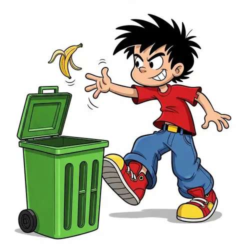 Cartoon Boy Tossing Banana Peel | Fun Illustration