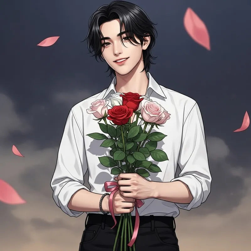 Jimin from BTS Poses with a Beautiful Bouquet of Roses Jimin from BTS Poses with a Beautiful Bouquet of Roses