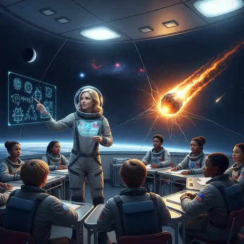 Blonde Woman Teaching Math in Space | Meteorite Strikes School