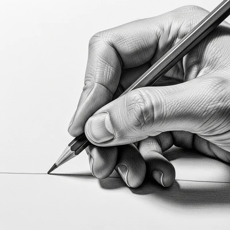 Lifelike Pencil Drawing: Hand Holding Pencil with Textured Detail
