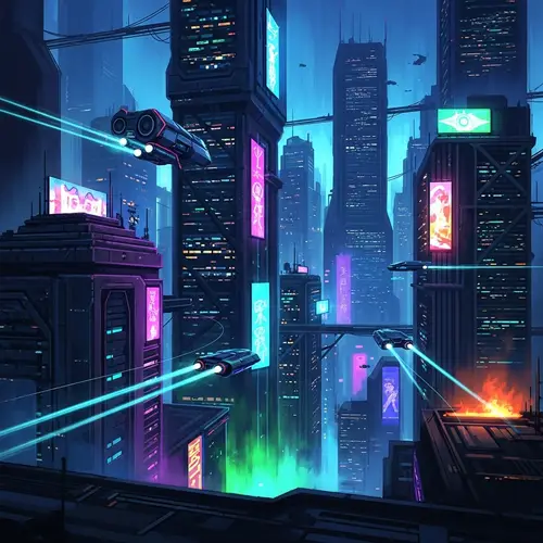 Neon Cyberpunk Cityscape | Digital Art Painting