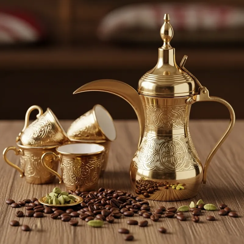 Traditional Arabic Dallah: Coffee Pot & Beans