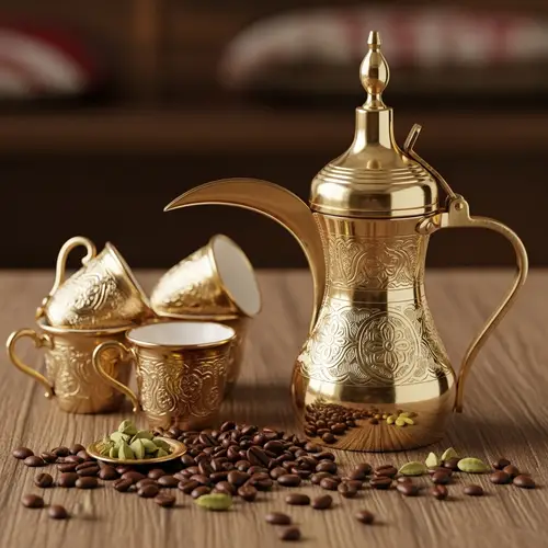 Traditional Arabic Dallah: Coffee Pot & Beans