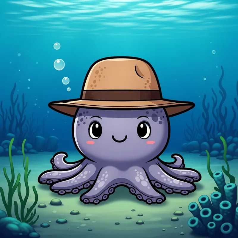 Cute Octopus with Stylish Hat | Playful Underwater Charm Cute Octopus with Stylish Hat | Playful Underwater Charm