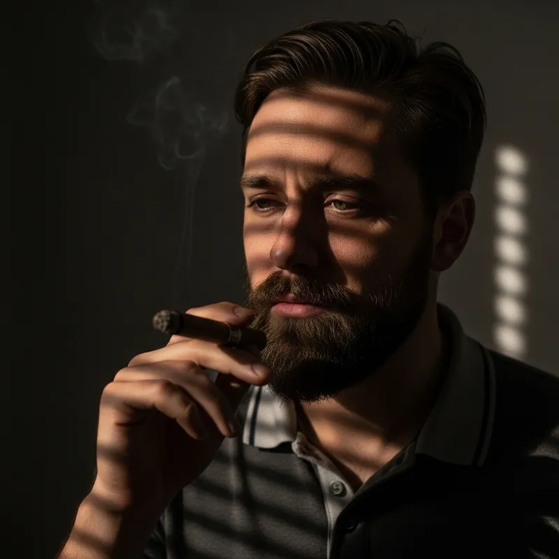 Somber Portrait of a Bearded Man with Cigar Somber Portrait of a Bearded Man with Cigar