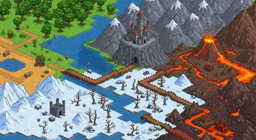 Enchanting Pixel Art Landscape for Adventure Game Level Selector