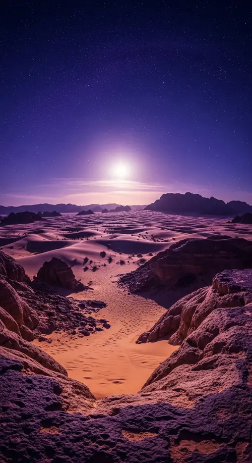 Vibrant Night Scene in Mecca Hills: Majestic Desert Landscape