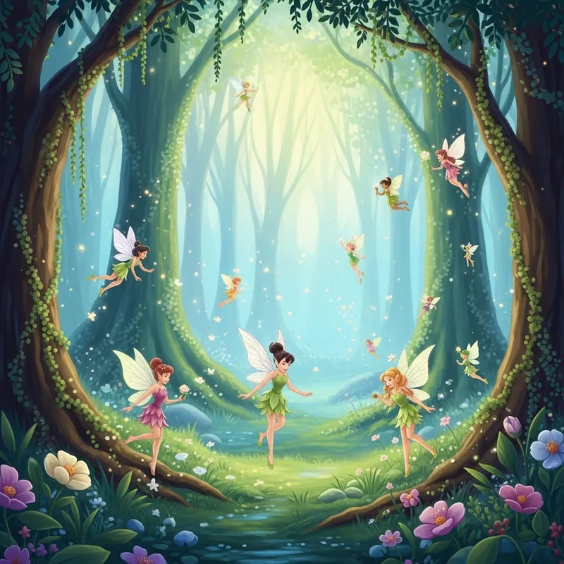 Magical Enchanted Forest with Dancing Fairies | Vibrant Fantasy Fairytale
