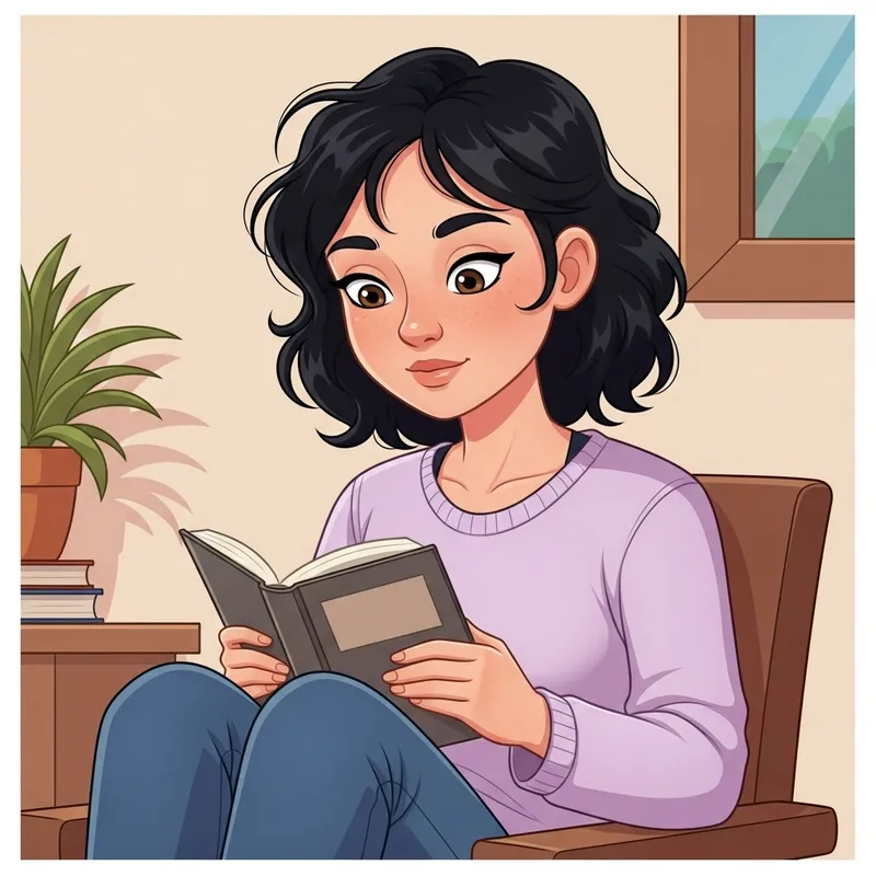 Cartoon Female Reading Comfortably | Relaxing Illustration