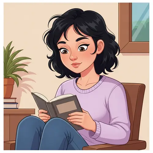Cartoon Female Reading Sitting Comfortably Illustration