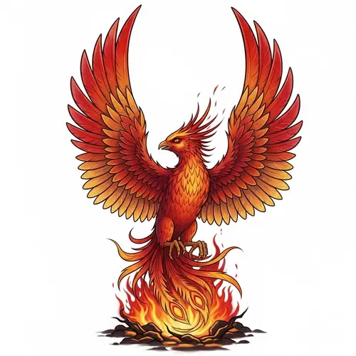 Feminine Phoenix Rising Tattoo Design - Symbol of Resilience & Rebirth
