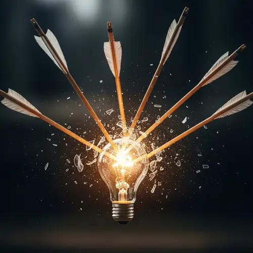 6 Arrows Intercepting Glowing Light Bulb