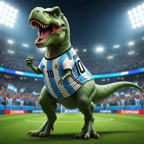 Vibrant Green T-Rex in Argentina Football Jersey