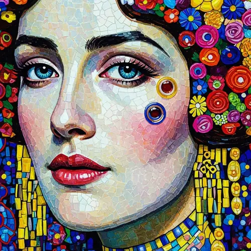 Vibrant Vitro Mosaic Woman's Face Inspired by Klimt