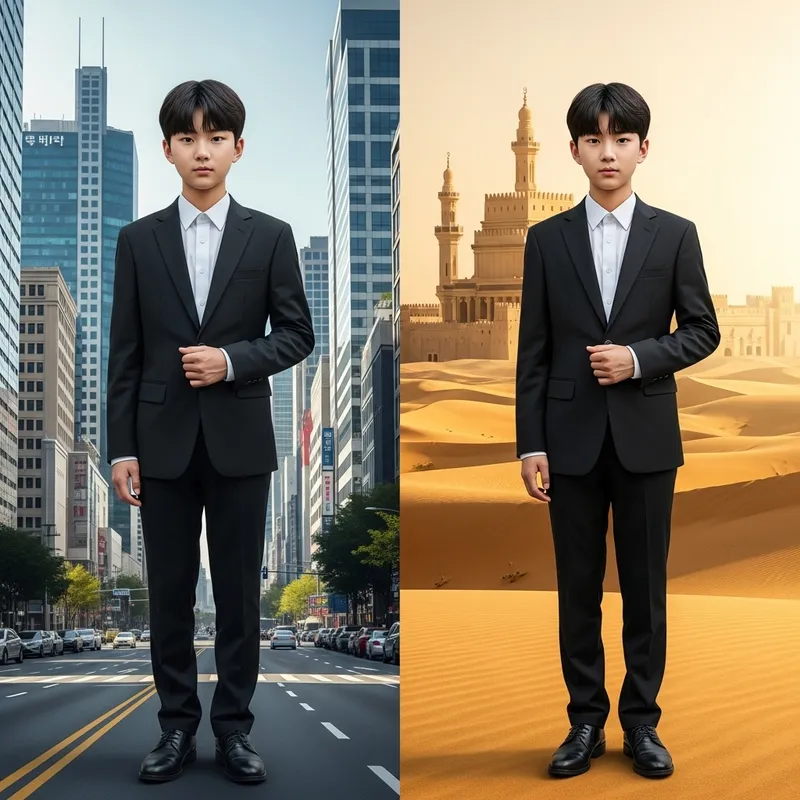 14-Year-Old Korean Boy Transformation in Black Suit to Saudi Arabia