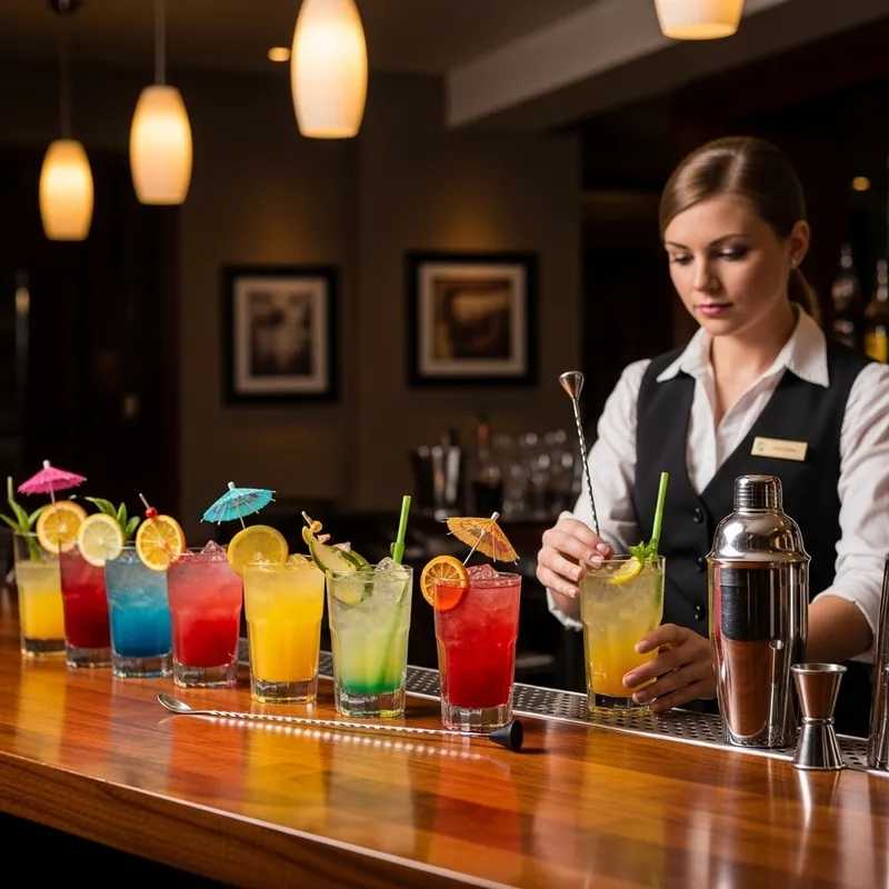 Captivating Cocktail Presentation at Bar: Vibrant Drinks & Bartender