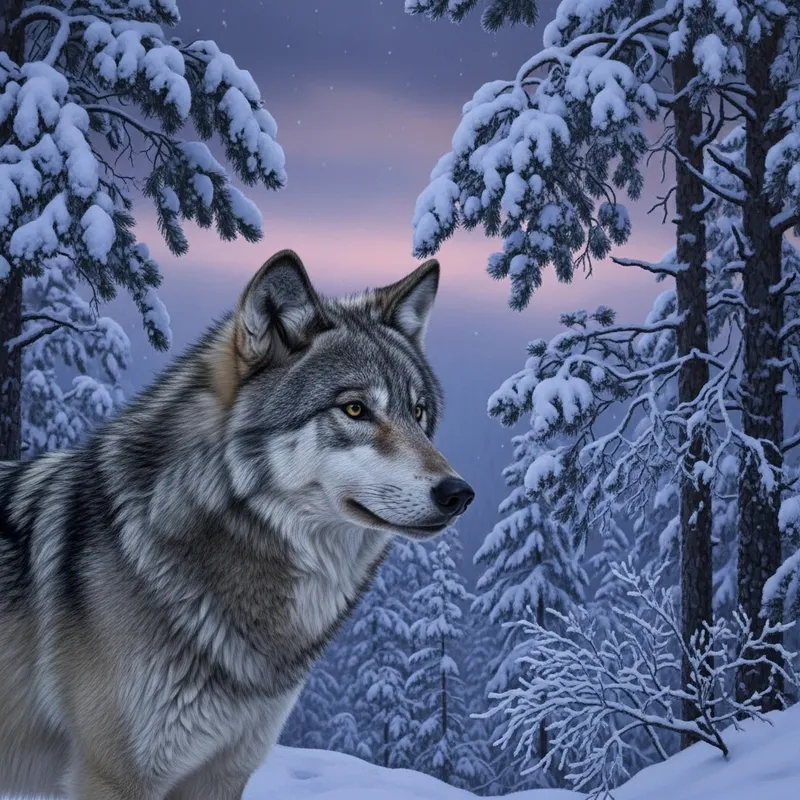Majestic Lobo in Snowy Pine Forest | Wild Wolf Gaze
