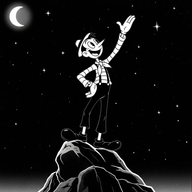 Leon Espada - Pixar Style Illustration on Rock under Starry Night Sky