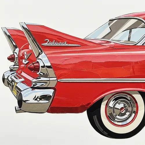 Retro Red Car Collage Art: Vintage Handmade Masterpiece