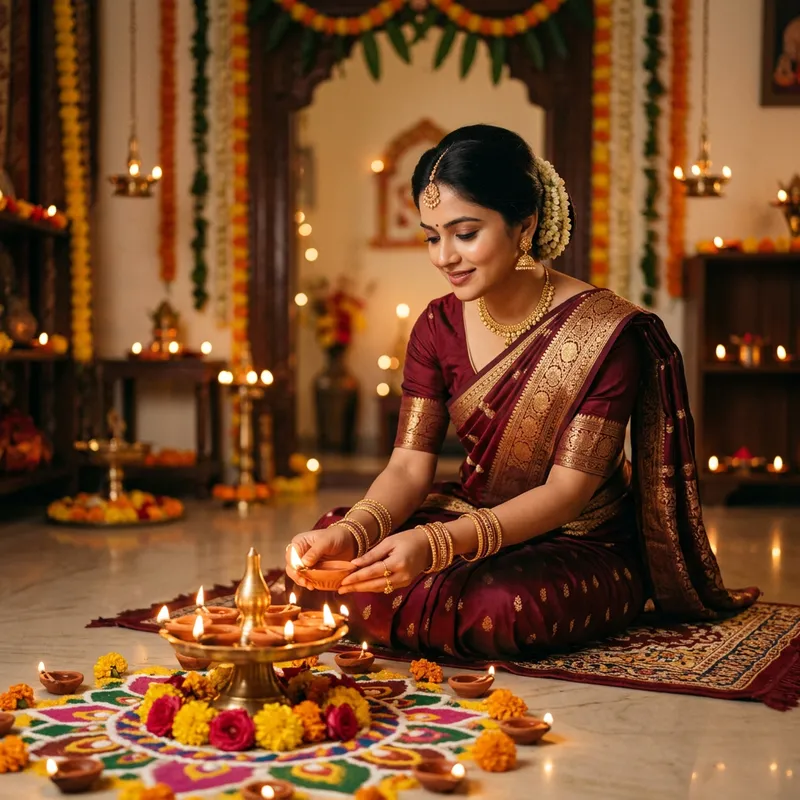 Elegant Festival Celebration Portraits with Diyas
