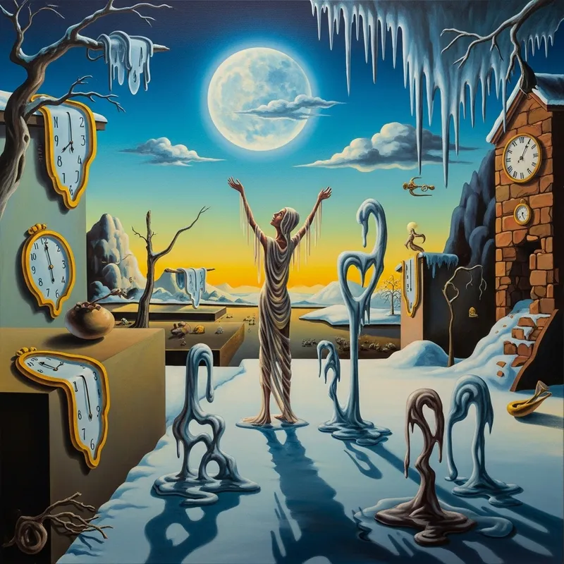 Surreal Winter Solstice Landscape - Enchantment, Moon, & Icicles