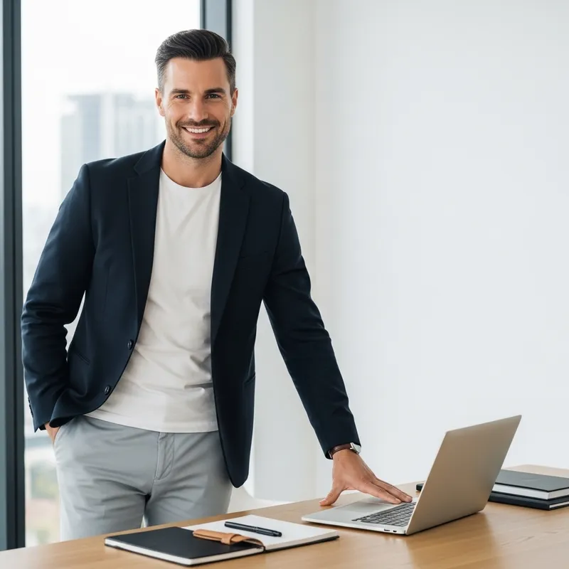 Confident Minimalist Entrepreneur in Smart-Casual Style