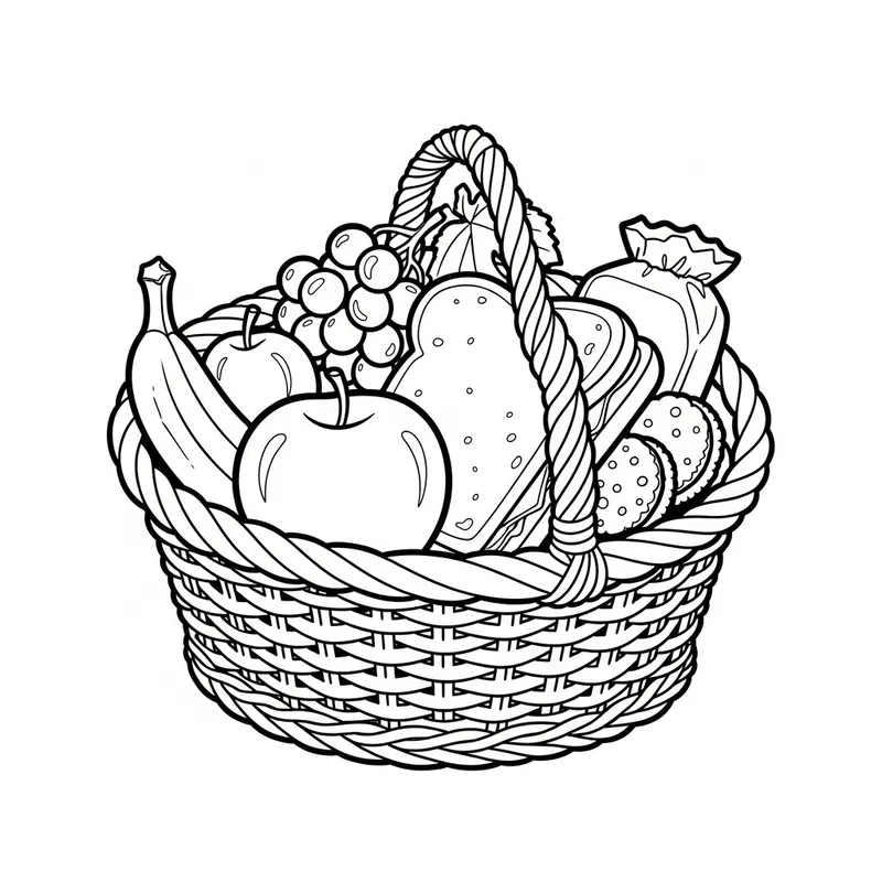 Coloring Basket of Simple Snacks for Kids