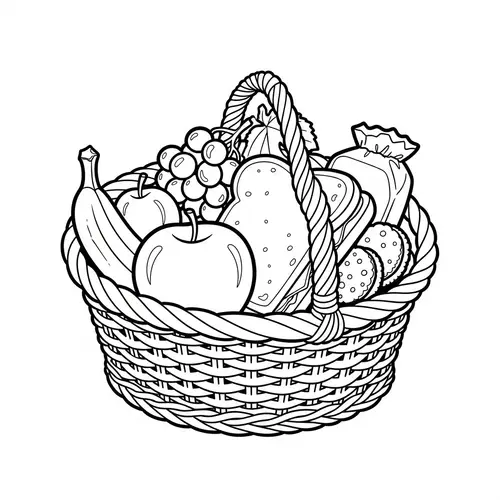 Coloring Basket of Simple Snacks for Kids