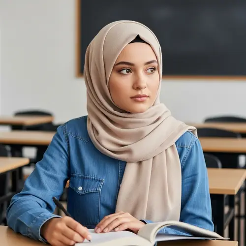 Elegant Female Student in Hijab Studying - Cultural Heritage
