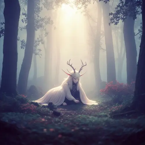 Elegant Mystical Creature in Dreamy Forest Setting
