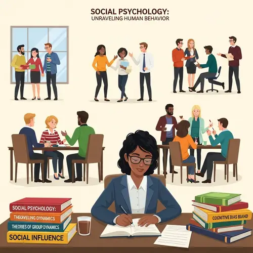 Social Psychology Illustration: Diverse Interactions in a Room