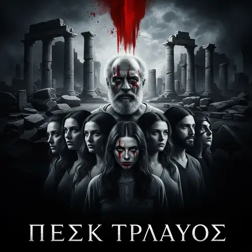 Dramatic Greek Tragedy Poster with Intense Emotion
