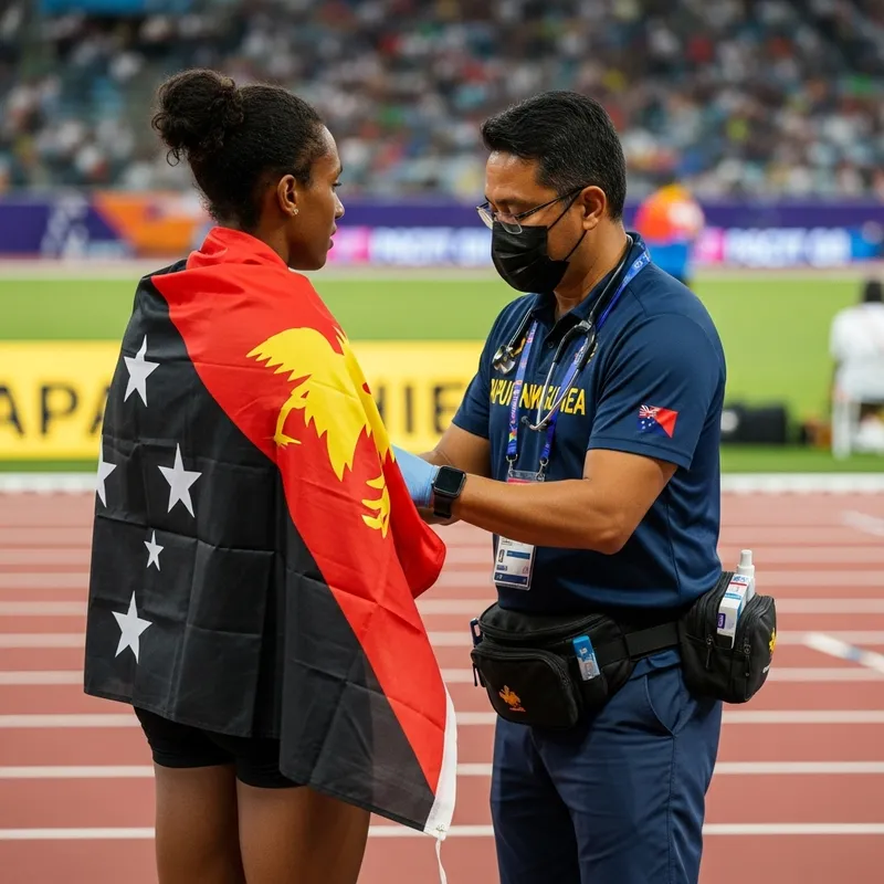 PNG Sports Medicine Doctor Caring for Athlete at Pacific Games