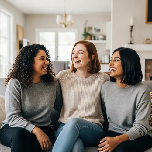 Diverse Female Friends Sharing Joy at Home - Heartwarming Moment