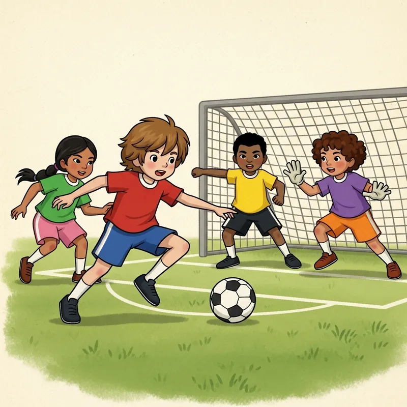 Children Playing Soccer in Whimsical Animation Style