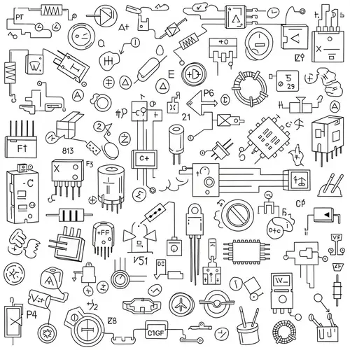 Intricate Electronic Components & Symbols for Science Enthusiasts