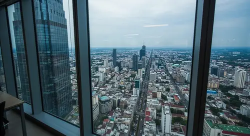 Bustling Cityscape from Skyscraper Office | Urban Panorama View