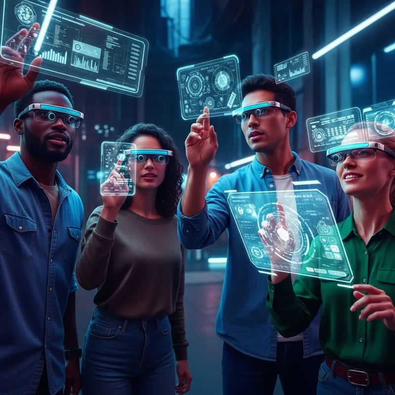Futuristic Sci-Fi Communication: Diverse Group in Augmented Reality