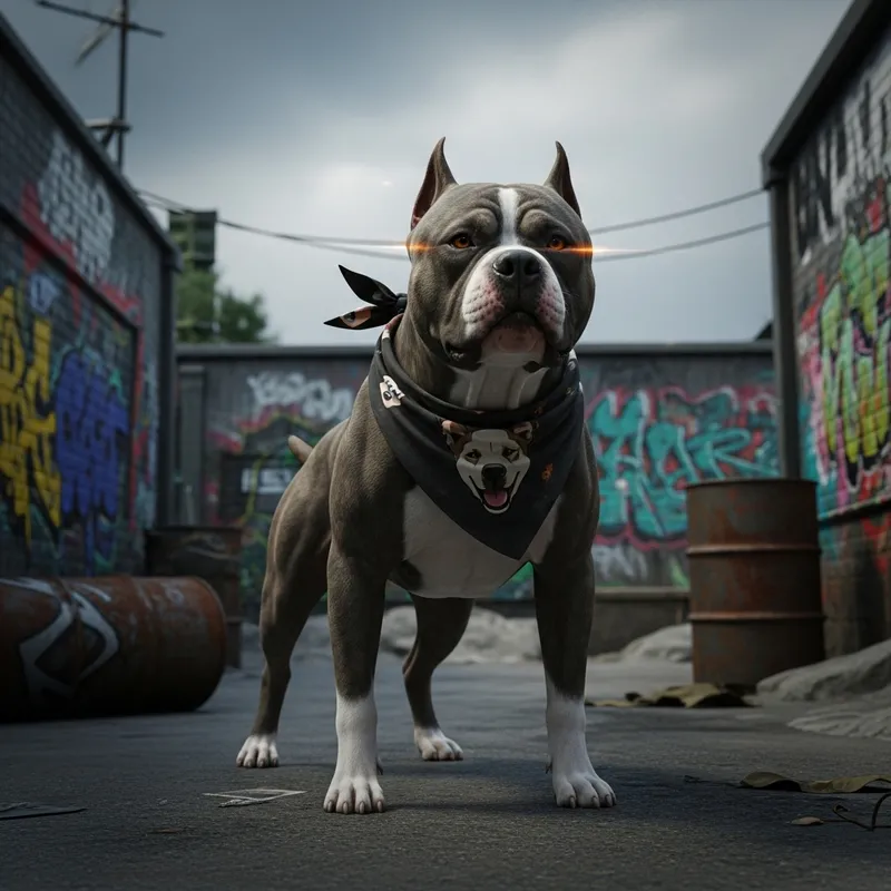 Thug Dog with Bandana on Urban Street