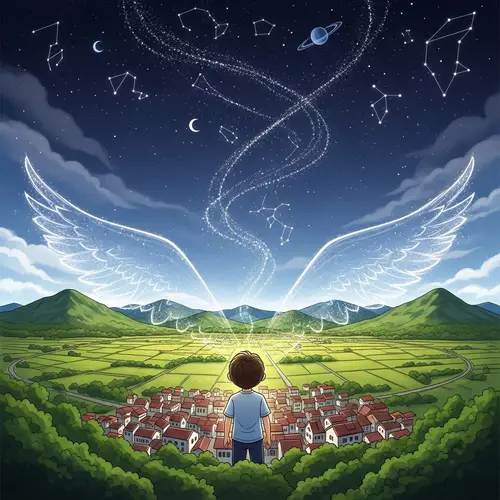 Young Boy's Dream: Touching the Stars in a Quaint Town