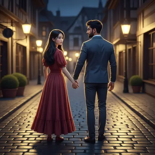 Romantic Night Stroll in Medieval Town | Young Couple