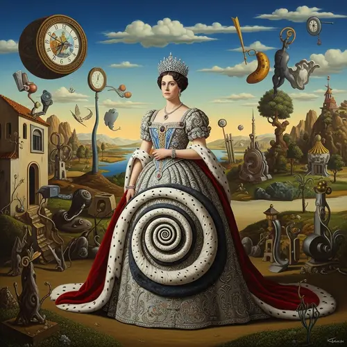 Surrealistic Empress in Regal Attire | Mind-Bending Landscape